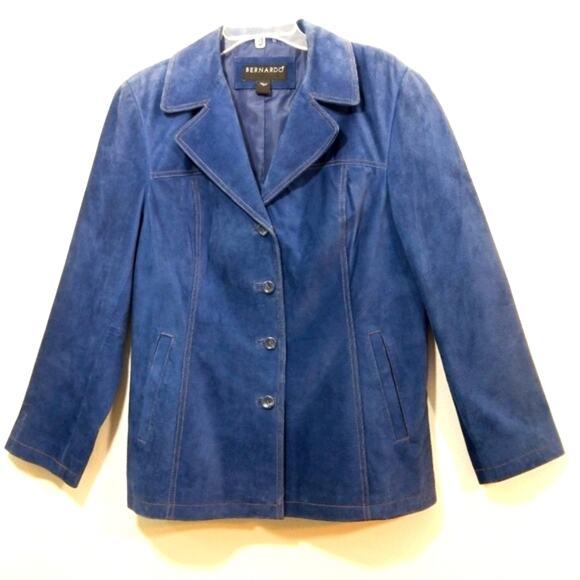 Bernardo dusty blue suede leather coat jacket L - Picture 5 of 11